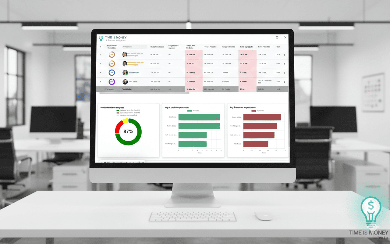Dashboard de software de monitoramento com métricas de produtividade e análise financeira em tempo real