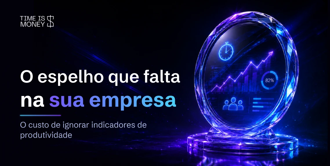 Esfera espelhada com dashboards e gráficos de produtividade, representando indicadores para gestão empresarial sem achismo.