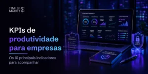 Dashboard de produtividade com os 10 principais KPIs para empresas: tempo produtivo, tempo improdutivo, entregas, cumprimento de prazos, custo da improdutividade, retrabalho, aderência à jornada, utilização da equipe, foco por bloco e produtividade por equipe