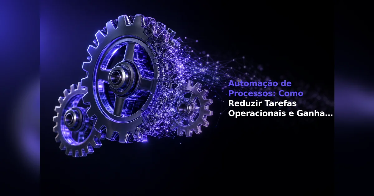 Engrenagens se transformando em uma rede digital roxa com o título "Automação de Processos".
